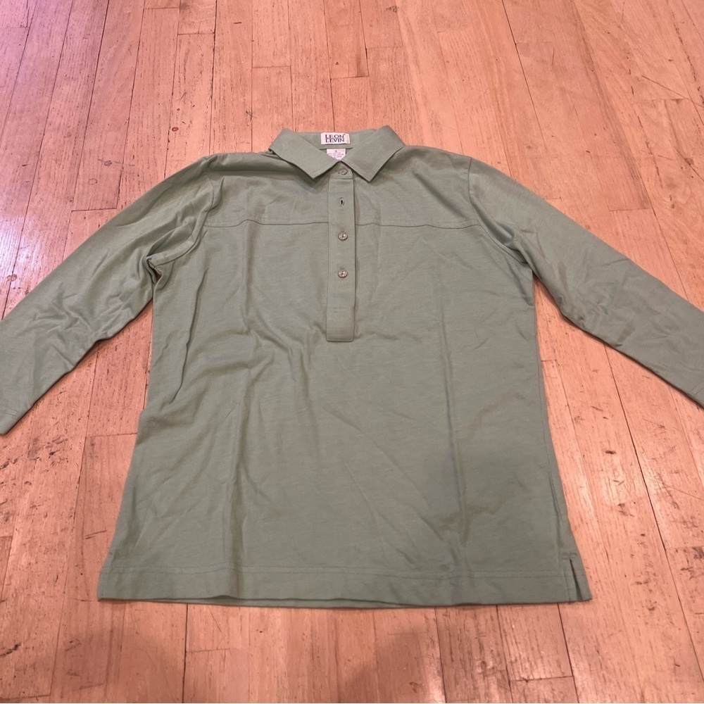 Leon Levin Appleseeds 1/2 Button Up Shirt Womens Size Small Green 3/4 Sleeve - Picture 3 of 3